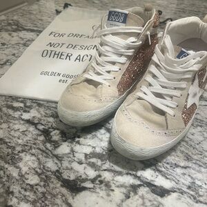 Golden Goose Beige and Glitter Sneakers